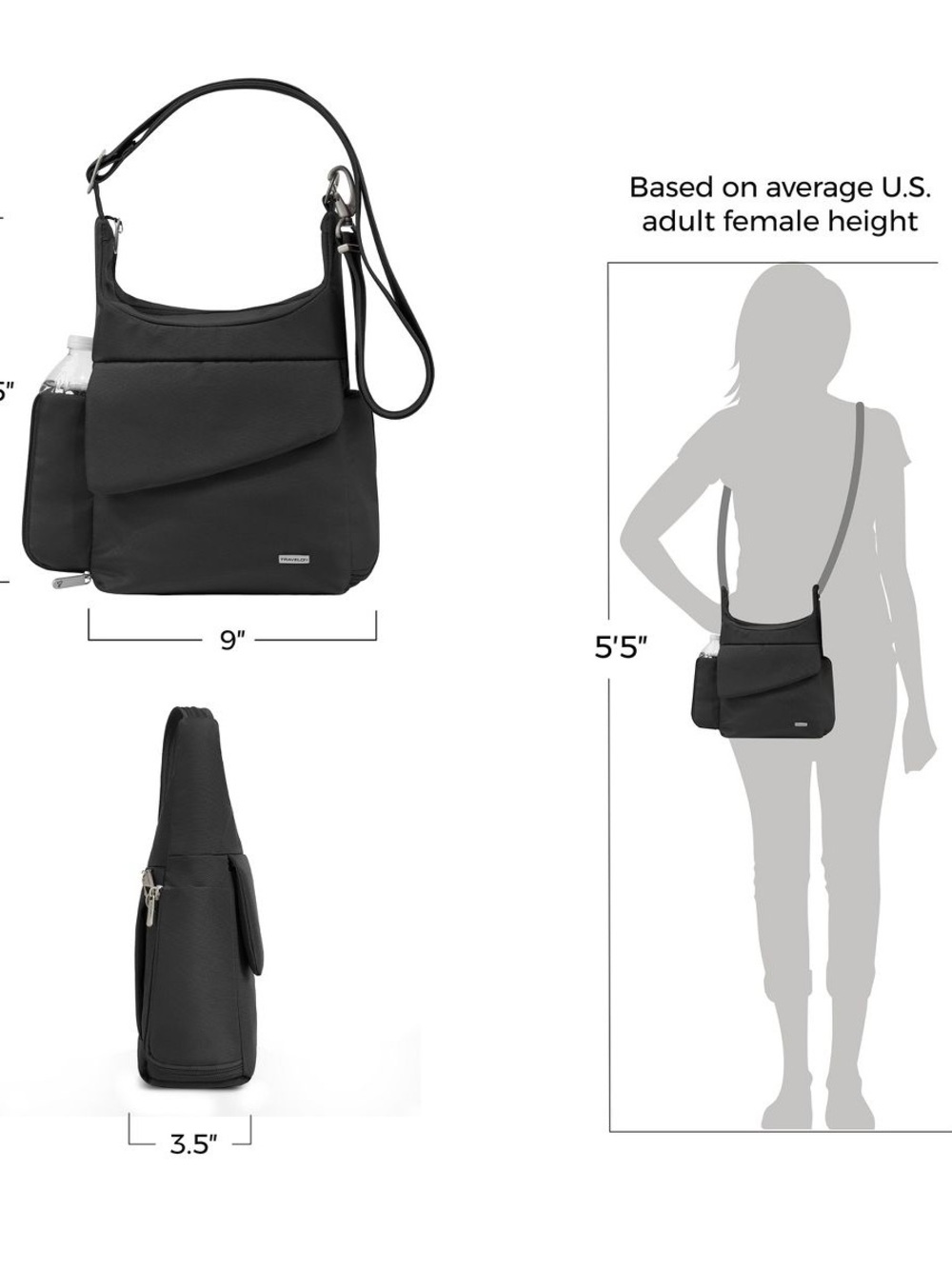 Travelon Anti-Theft Classic Messenger Bag - Black - Picture 3 of 9